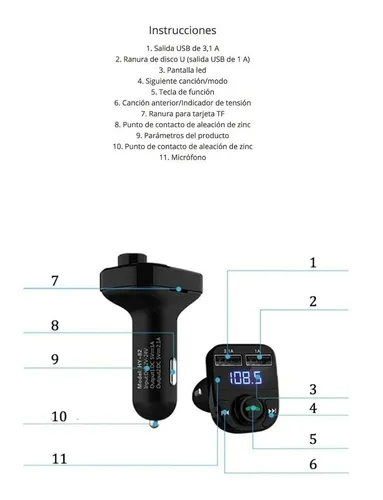Reproductor Bluetooth Inalámbrico para Automóvil + Envío Gratis